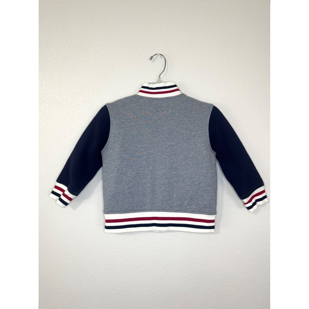 Gymboree Boys Varsity Bomber Jacket Gray Navy Red Size 4 - Picture 2 of 6
